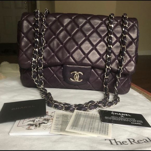 SOLD**Chanel Classic Jumbo Dark Purple Flap Bag - Picture 3 of 15
